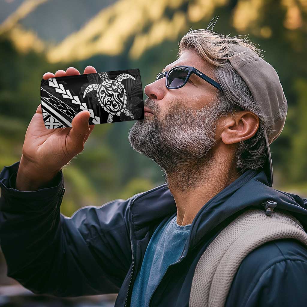 Polynesian Pride 4 in 1 Can Cooler Tumbler Turtle Hibiscus Luxury Style - Black