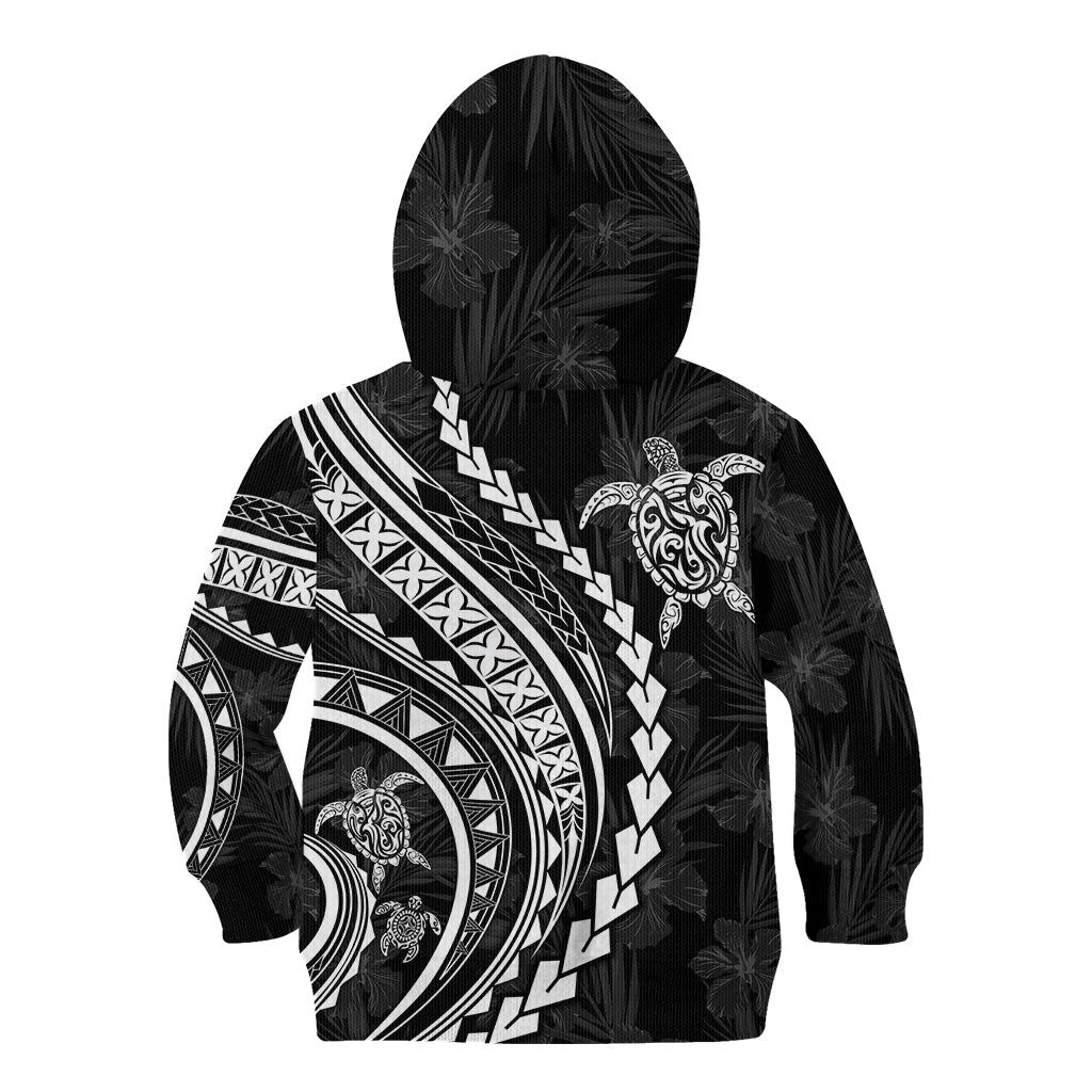 Polynesian Pride Kid Hoodie Turtle Hibiscus Luxury Style - Black LT7 - Polynesian Pride
