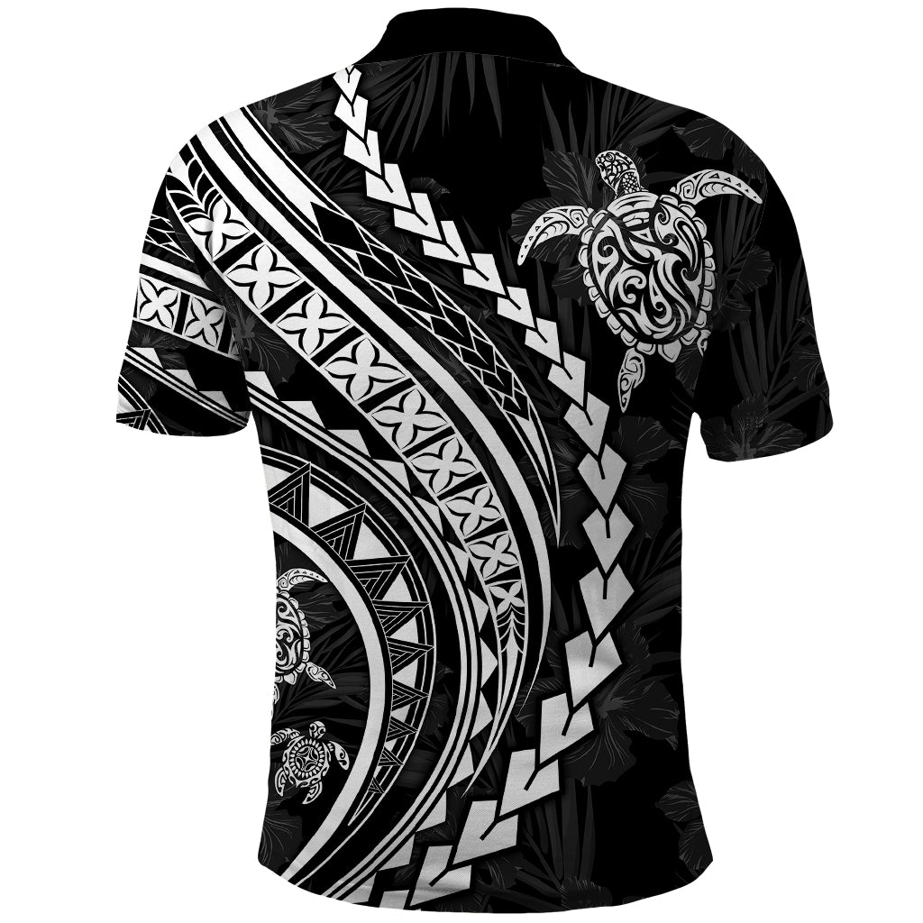 Polynesian Pride Polo Shirt Turtle Hibiscus Luxury Style - Black LT7 - Polynesian Pride