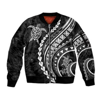Polynesian Pride Sleeve Zip Bomber Jacket Turtle Hibiscus Luxury Style - Black LT7 Unisex Black - Polynesian Pride