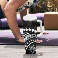 Polynesian Pride Tumbler With Handle Turtle Hibiscus Luxury Style - Black
