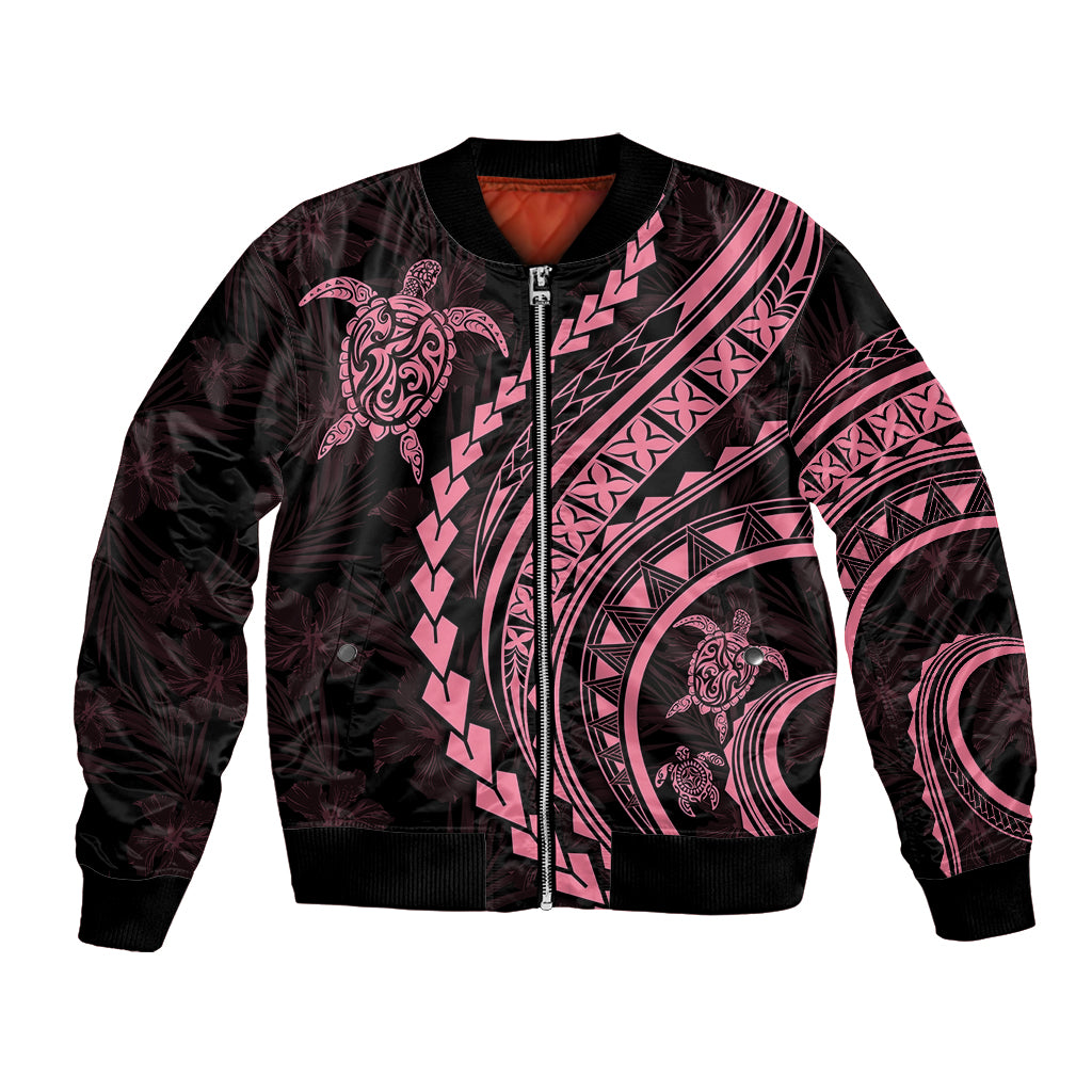 Polynesian Pride Bomber Jacket Turtle Hibiscus Luxury Style - Carnation Pink LT7 Unisex Carnation Pink - Polynesian Pride