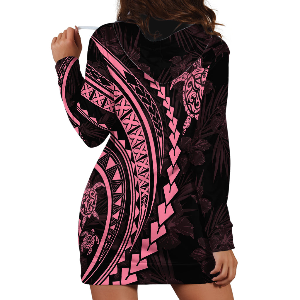 Polynesian Pride Hoodie Dress Turtle Hibiscus Luxury Style - Carnation Pink LT7 - Polynesian Pride