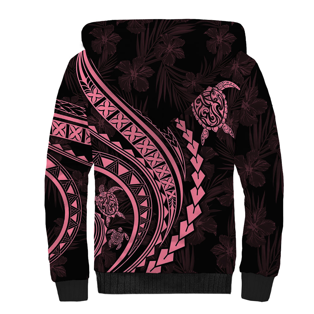 Polynesian Pride Sherpa Hoodie Turtle Hibiscus Luxury Style - Carnation Pink LT7 - Polynesian Pride