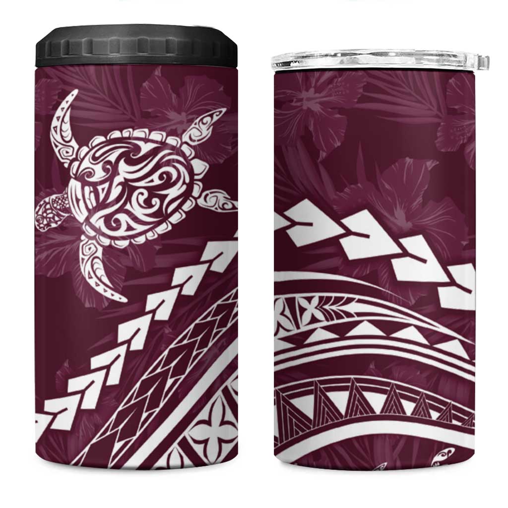 Polynesian Pride 4 in 1 Can Cooler Tumbler Turtle Hibiscus Luxury Style - Champagne