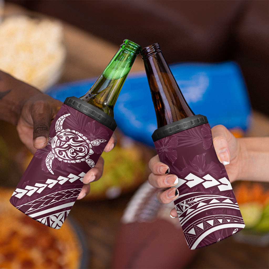 Polynesian Pride 4 in 1 Can Cooler Tumbler Turtle Hibiscus Luxury Style - Champagne