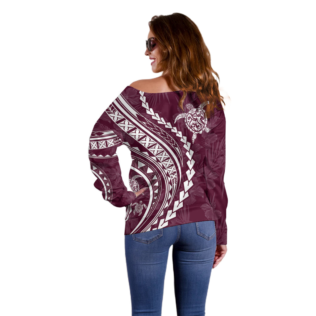 Polynesian Pride Off Shoulder Sweater Turtle Hibiscus Luxury Style - Champagne LT7 - Polynesian Pride