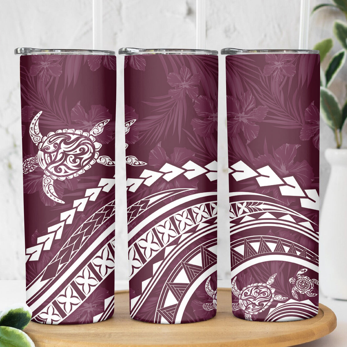 Polynesian Pride Skinny Tumbler Turtle Hibiscus Luxury Style - Champagne