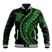 Polynesian Pride Baseball Jacket Turtle Hibiscus Luxury Style - Green LT7 Unisex Green - Polynesian Pride