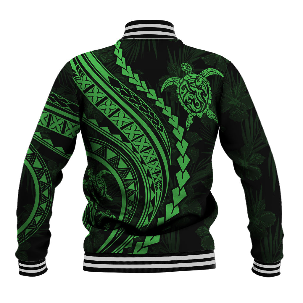 Polynesian Pride Baseball Jacket Turtle Hibiscus Luxury Style - Green LT7 - Polynesian Pride