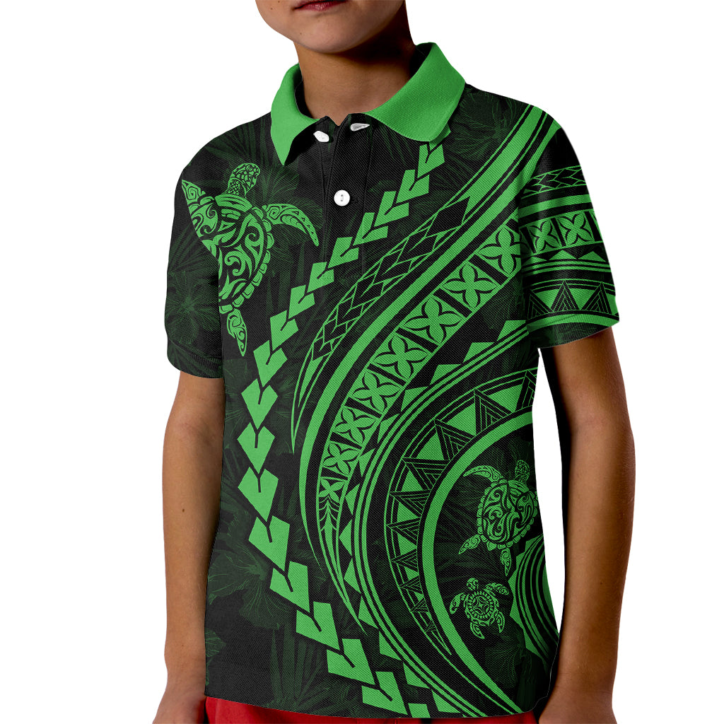 Polynesian Pride Kid Polo Shirt Turtle Hibiscus Luxury Style - Green LT7 Kid Green - Polynesian Pride