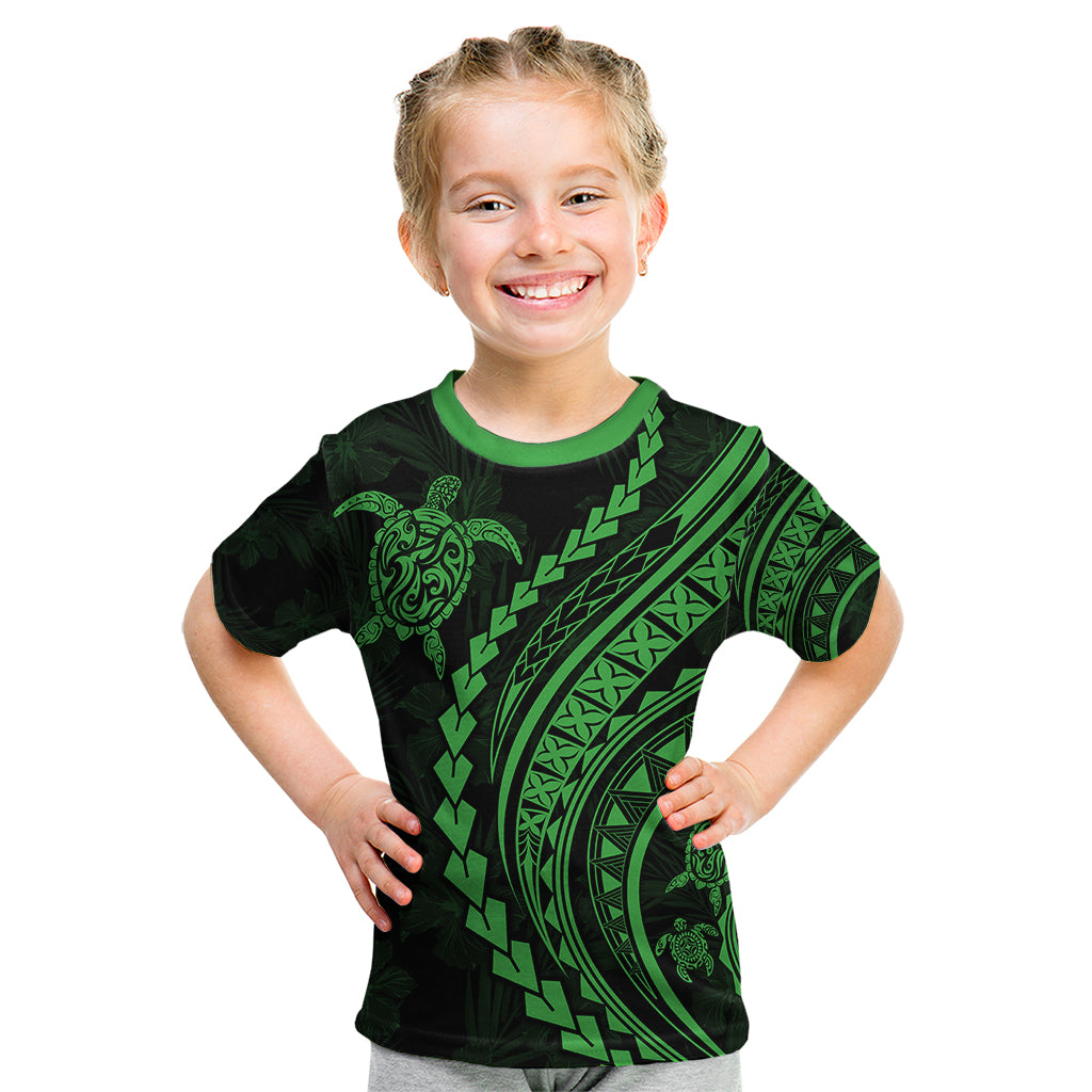 Polynesian Pride Kid T Shirt Turtle Hibiscus Luxury Style - Green LT7 Green - Polynesian Pride