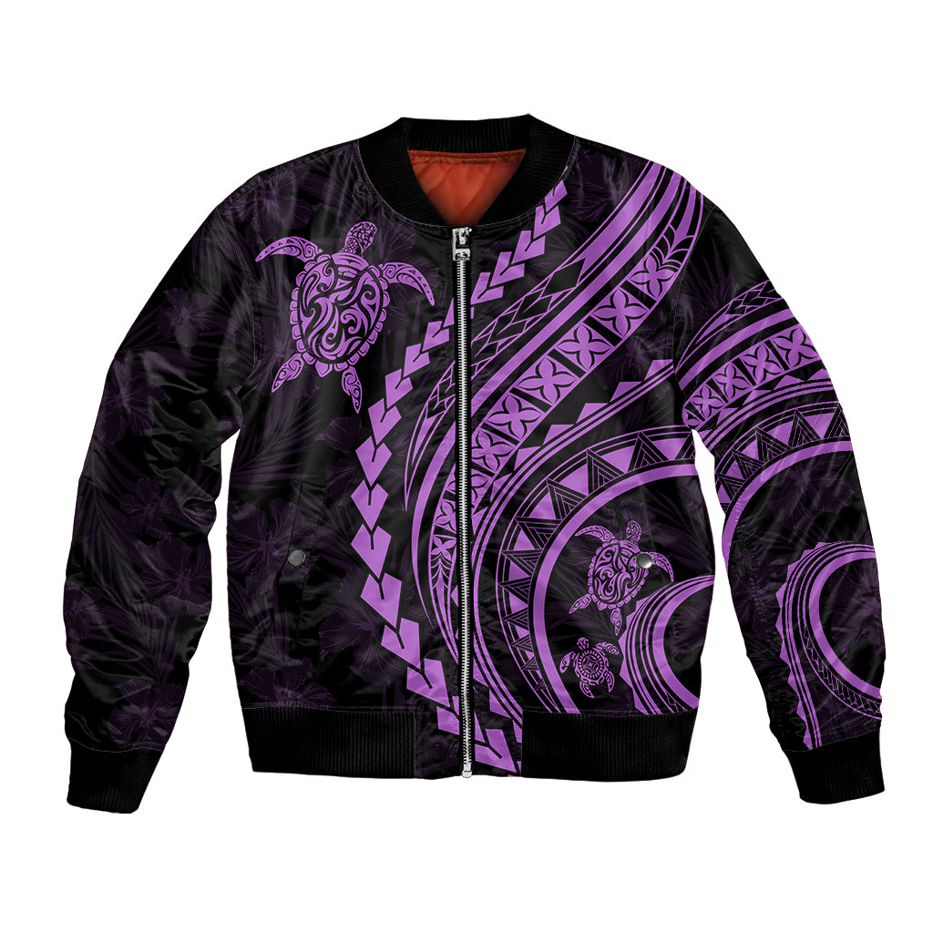 Polynesian Pride Bomber Jacket Turtle Hibiscus Luxury Style - Lilac LT7 Unisex Lilac - Polynesian Pride