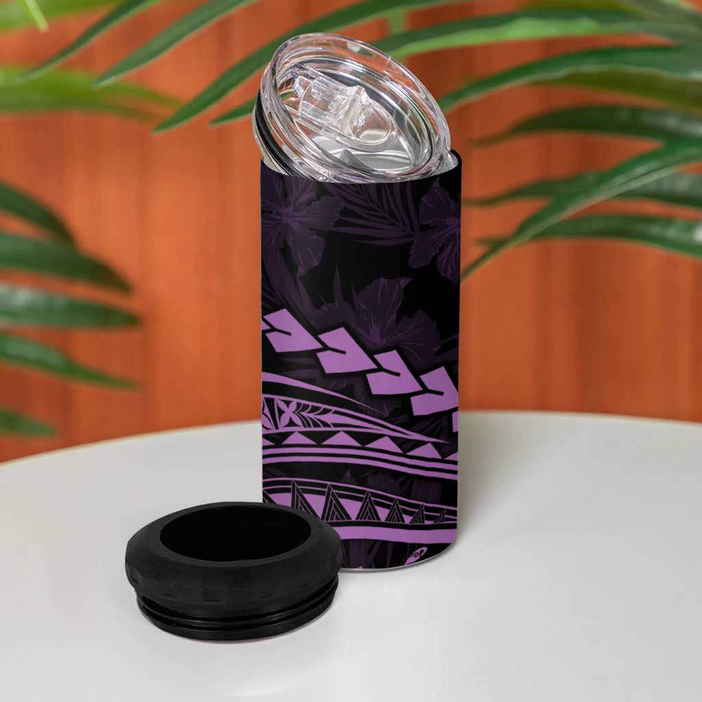 Polynesian Pride 4 in 1 Can Cooler Tumbler Turtle Hibiscus Luxury Style - Lilac