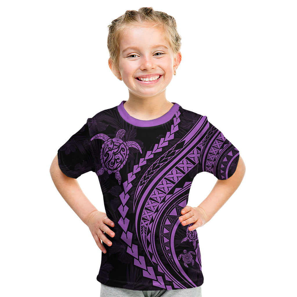 Polynesian Pride Kid T Shirt Turtle Hibiscus Luxury Style - Lilac LT7 Lilac - Polynesian Pride