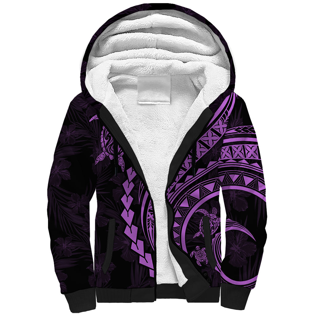 Polynesian Pride Sherpa Hoodie Turtle Hibiscus Luxury Style - Lilac LT7 Unisex Lilac - Polynesian Pride