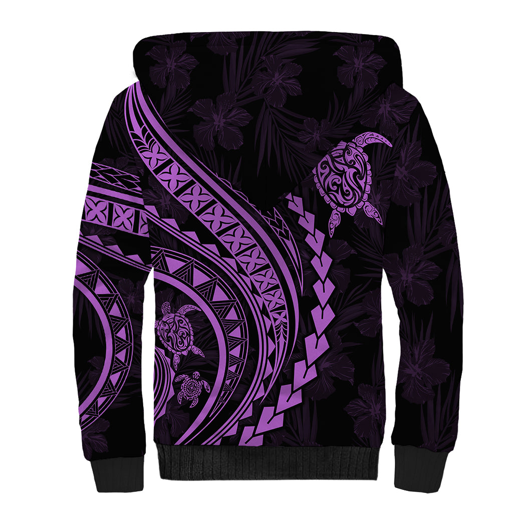 Polynesian Pride Sherpa Hoodie Turtle Hibiscus Luxury Style - Lilac LT7 - Polynesian Pride