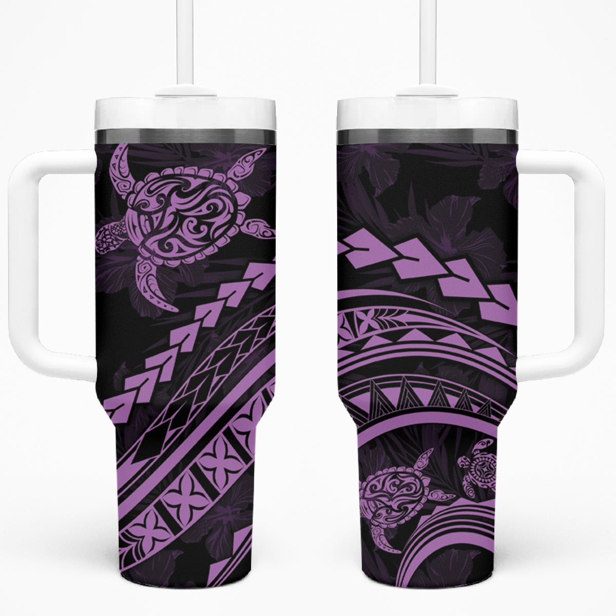 Polynesian Pride Tumbler With Handle Turtle Hibiscus Luxury Style - Lilac