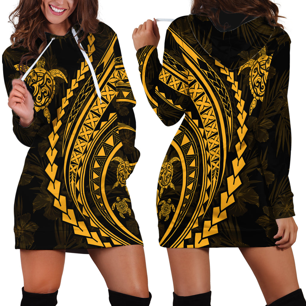 Polynesian Pride Hoodie Dress Turtle Hibiscus Luxury Style - Merigold LT7 - Polynesian Pride
