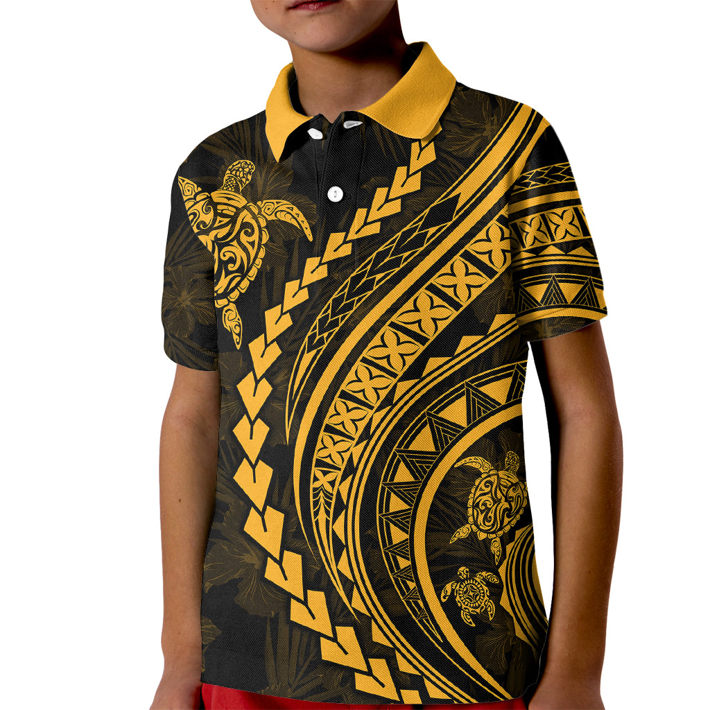 Polynesian Pride Kid Polo Shirt Turtle Hibiscus Luxury Style - Merigold LT7 Kid Merigold - Polynesian Pride