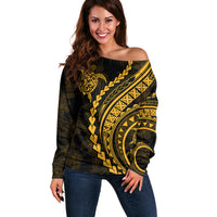 Polynesian Pride Off Shoulder Sweater Turtle Hibiscus Luxury Style - Merigold LT7 Women Merigold - Polynesian Pride