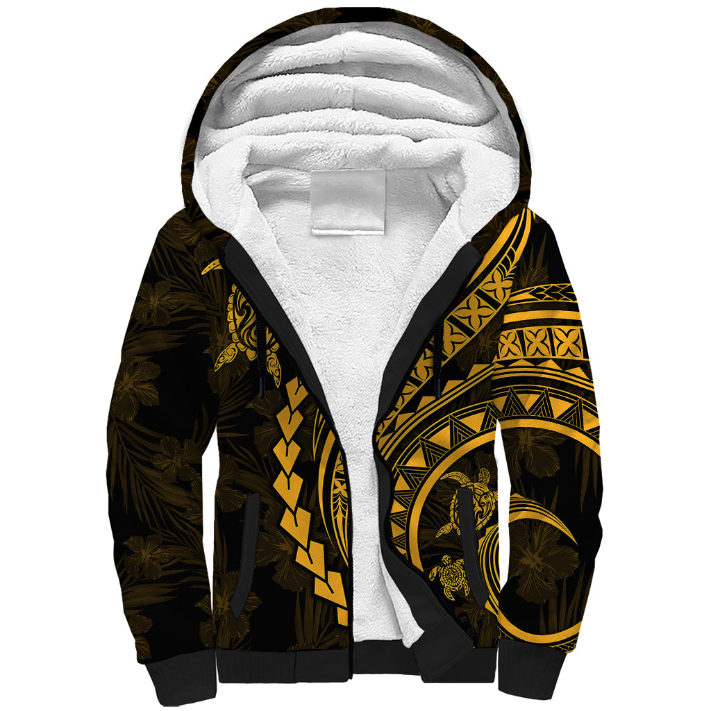 Polynesian Pride Sherpa Hoodie Turtle Hibiscus Luxury Style - Merigold LT7 Unisex Merigold - Polynesian Pride