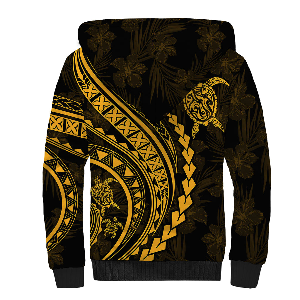 Polynesian Pride Sherpa Hoodie Turtle Hibiscus Luxury Style - Merigold LT7 - Polynesian Pride