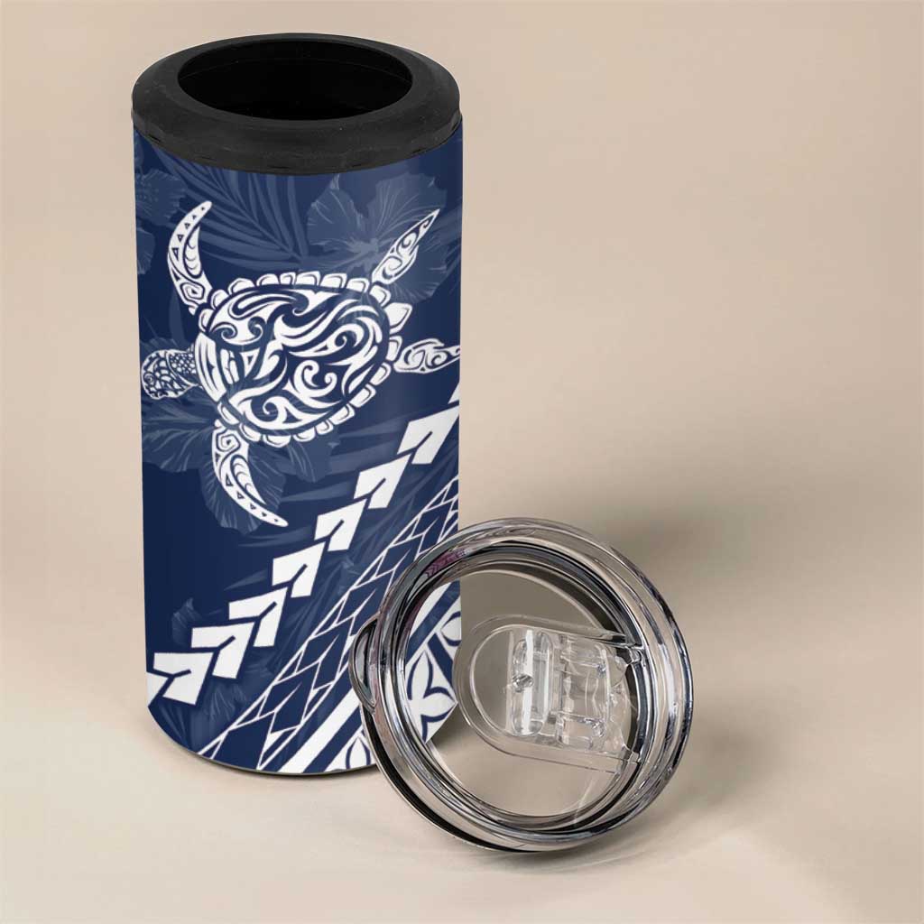 Polynesian Pride 4 in 1 Can Cooler Tumbler Turtle Hibiscus Luxury Style - Navy