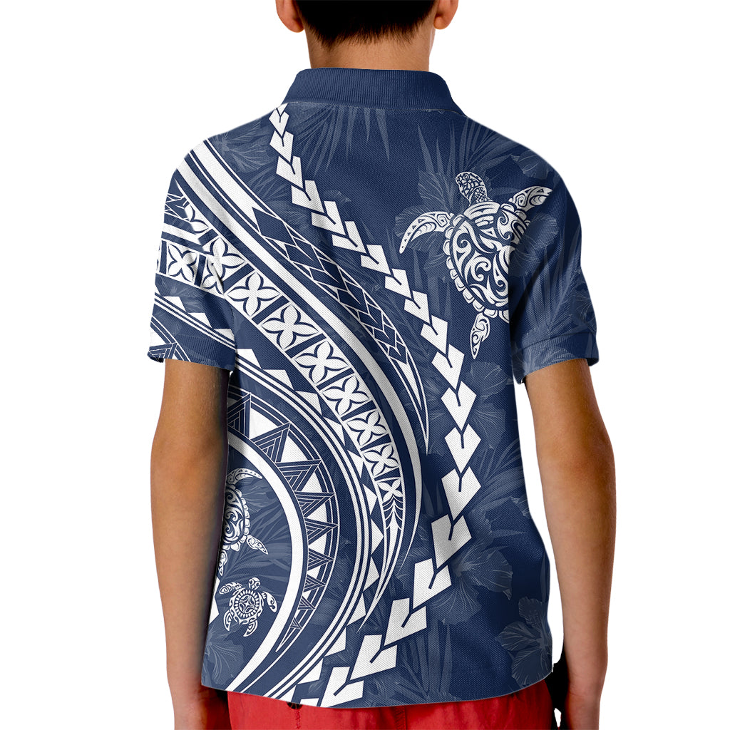 Polynesian Pride Kid Polo Shirt Turtle Hibiscus Luxury Style - Navy LT7 - Polynesian Pride