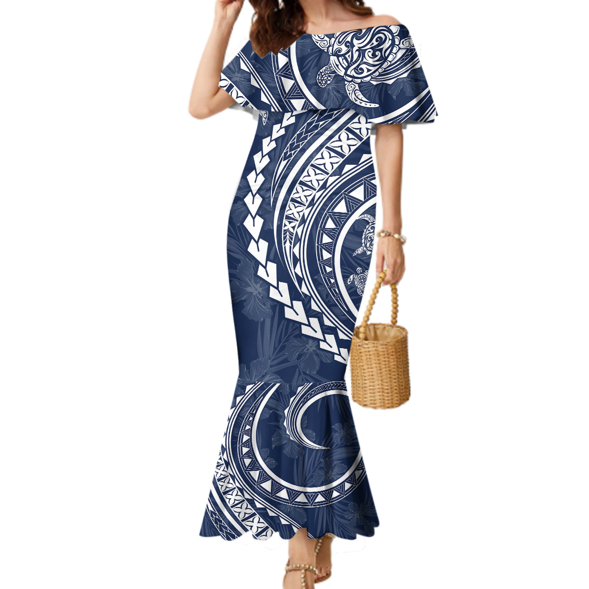 Polynesian Pride Mermaid Dress Turtle Hibiscus Luxury Style - Navy LT7 Women Navy - Polynesian Pride