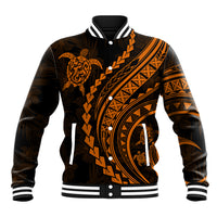 Polynesian Pride Baseball Jacket Turtle Hibiscus Luxury Style - Orange LT7 Unisex Orange - Polynesian Pride