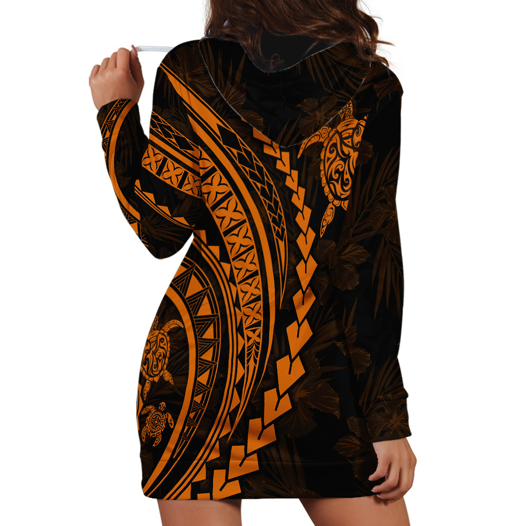 Polynesian Pride Hoodie Dress Turtle Hibiscus Luxury Style - Orange LT7 - Polynesian Pride