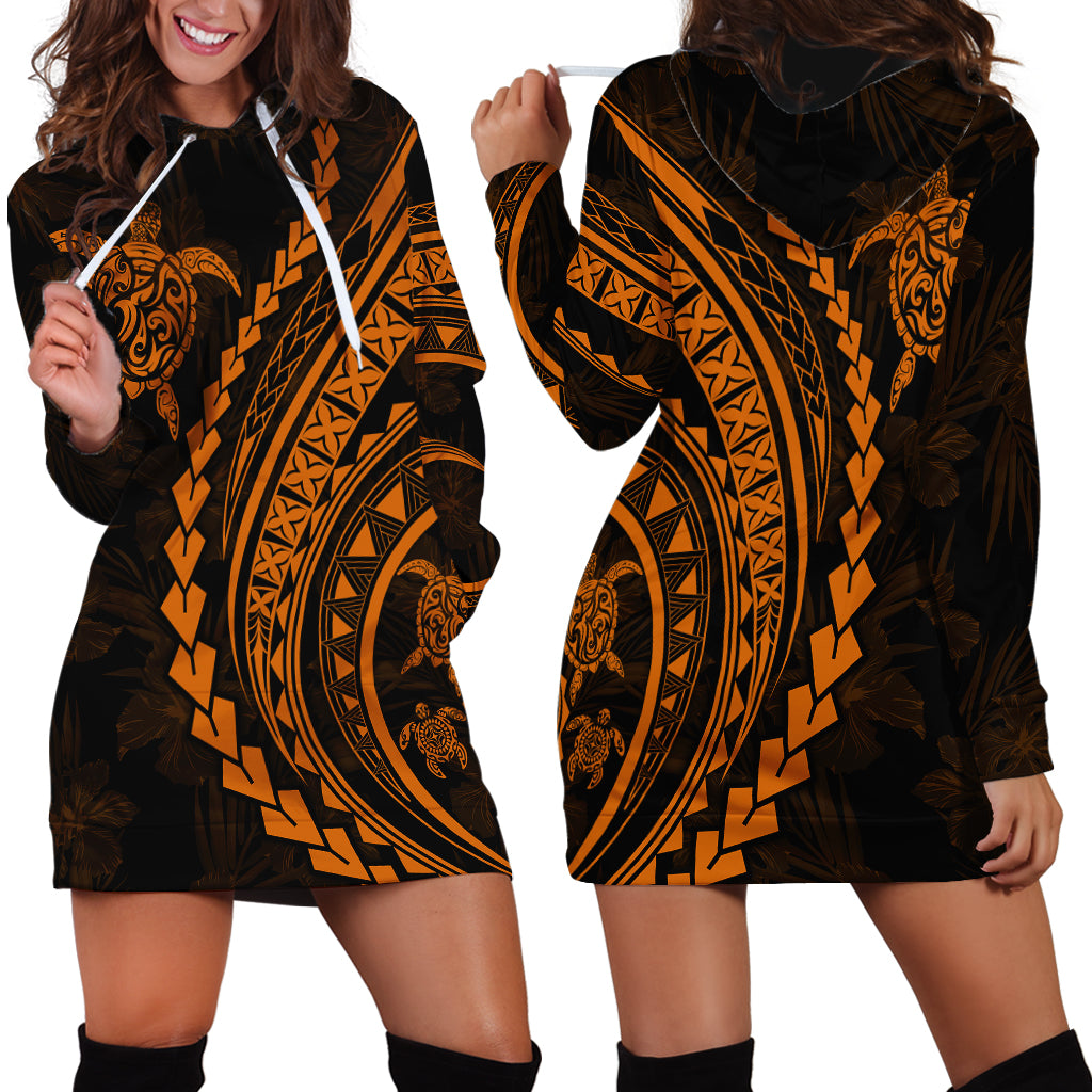 Polynesian Pride Hoodie Dress Turtle Hibiscus Luxury Style - Orange LT7 - Polynesian Pride