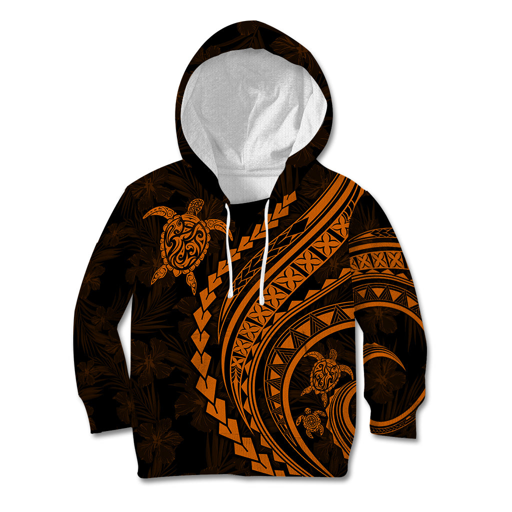 Polynesian Pride Kid Hoodie Turtle Hibiscus Luxury Style - Orange LT7 Hoodie Orange - Polynesian Pride