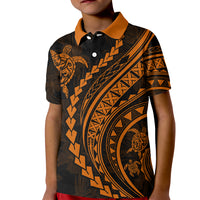 Polynesian Pride Kid Polo Shirt Turtle Hibiscus Luxury Style - Orange LT7 Kid Orange - Polynesian Pride