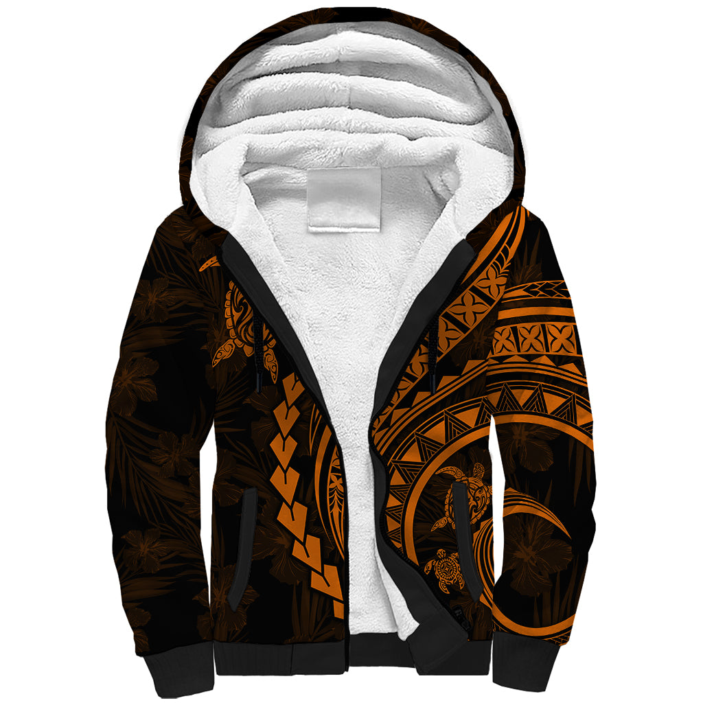 Polynesian Pride Sherpa Hoodie Turtle Hibiscus Luxury Style - Orange LT7 Unisex Orange - Polynesian Pride