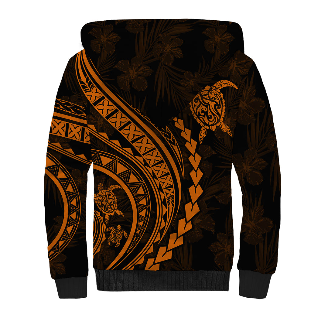 Polynesian Pride Sherpa Hoodie Turtle Hibiscus Luxury Style - Orange LT7 - Polynesian Pride