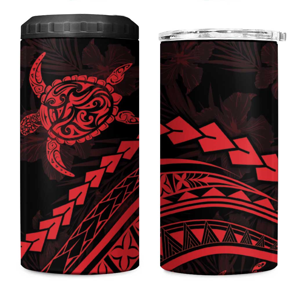 Polynesian Pride 4 in 1 Can Cooler Tumbler Turtle Hibiscus Luxury Style - Rose