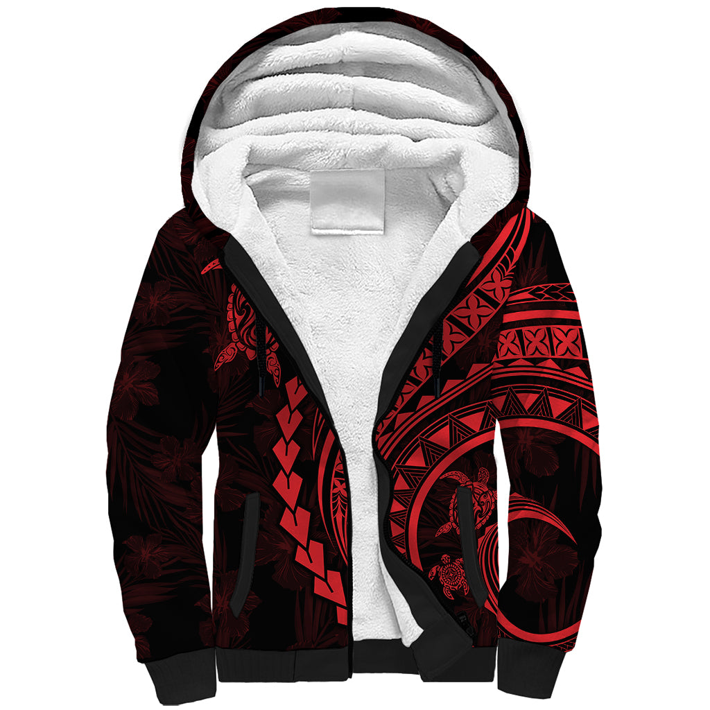 Polynesian Pride Sherpa Hoodie Turtle Hibiscus Luxury Style - Rose LT7 Unisex Rose - Polynesian Pride