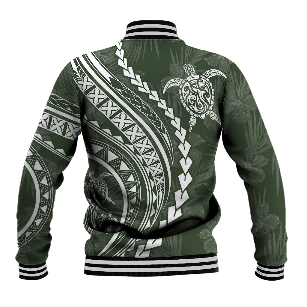 Polynesian Pride Baseball Jacket Turtle Hibiscus Luxury Style - Sage LT7 - Polynesian Pride