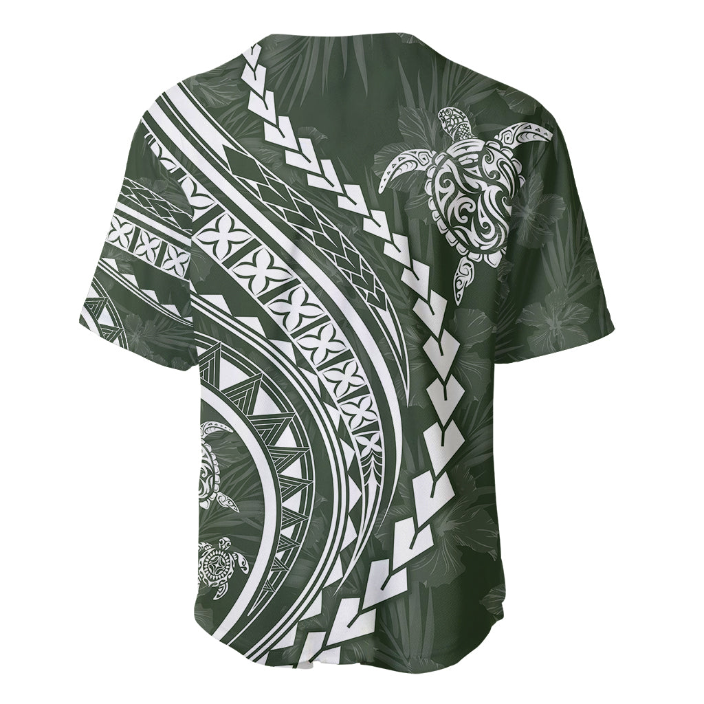 Polynesian Pride Baseball Jersey Turtle Hibiscus Luxury Style - Sage LT7 - Polynesian Pride
