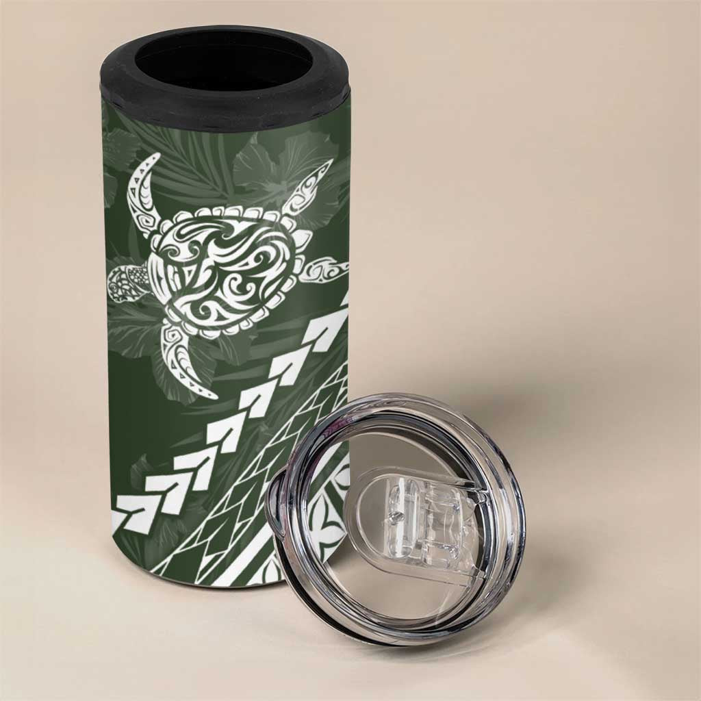 Polynesian Pride 4 in 1 Can Cooler Tumbler Turtle Hibiscus Luxury Style - Sage