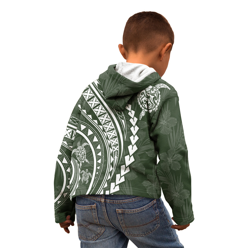 Polynesian Pride Kid Hoodie Turtle Hibiscus Luxury Style - Sage LT7 - Polynesian Pride