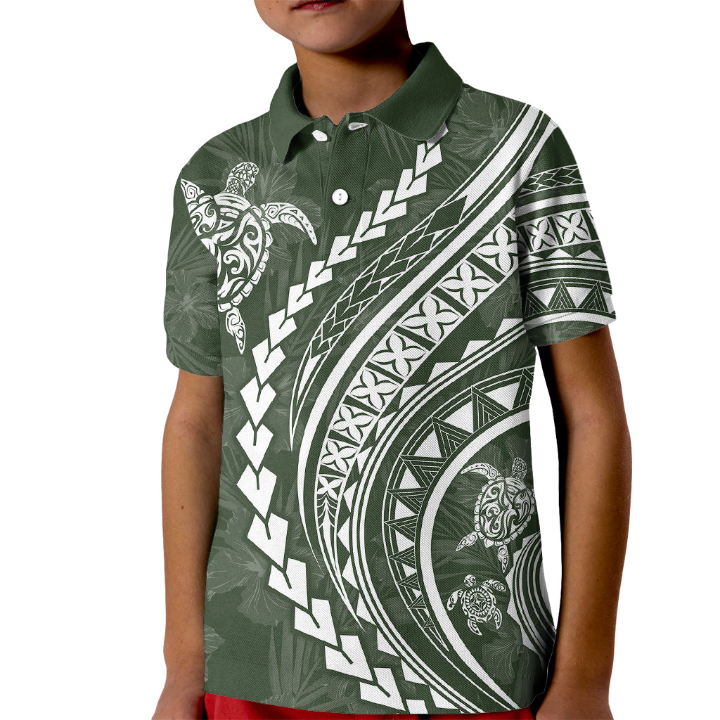 Polynesian Pride Kid Polo Shirt Turtle Hibiscus Luxury Style - Sage LT7 Kid Sage - Polynesian Pride