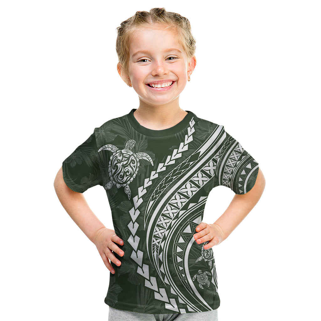 Polynesian Pride Kid T Shirt Turtle Hibiscus Luxury Style - Sage LT7 Sage - Polynesian Pride
