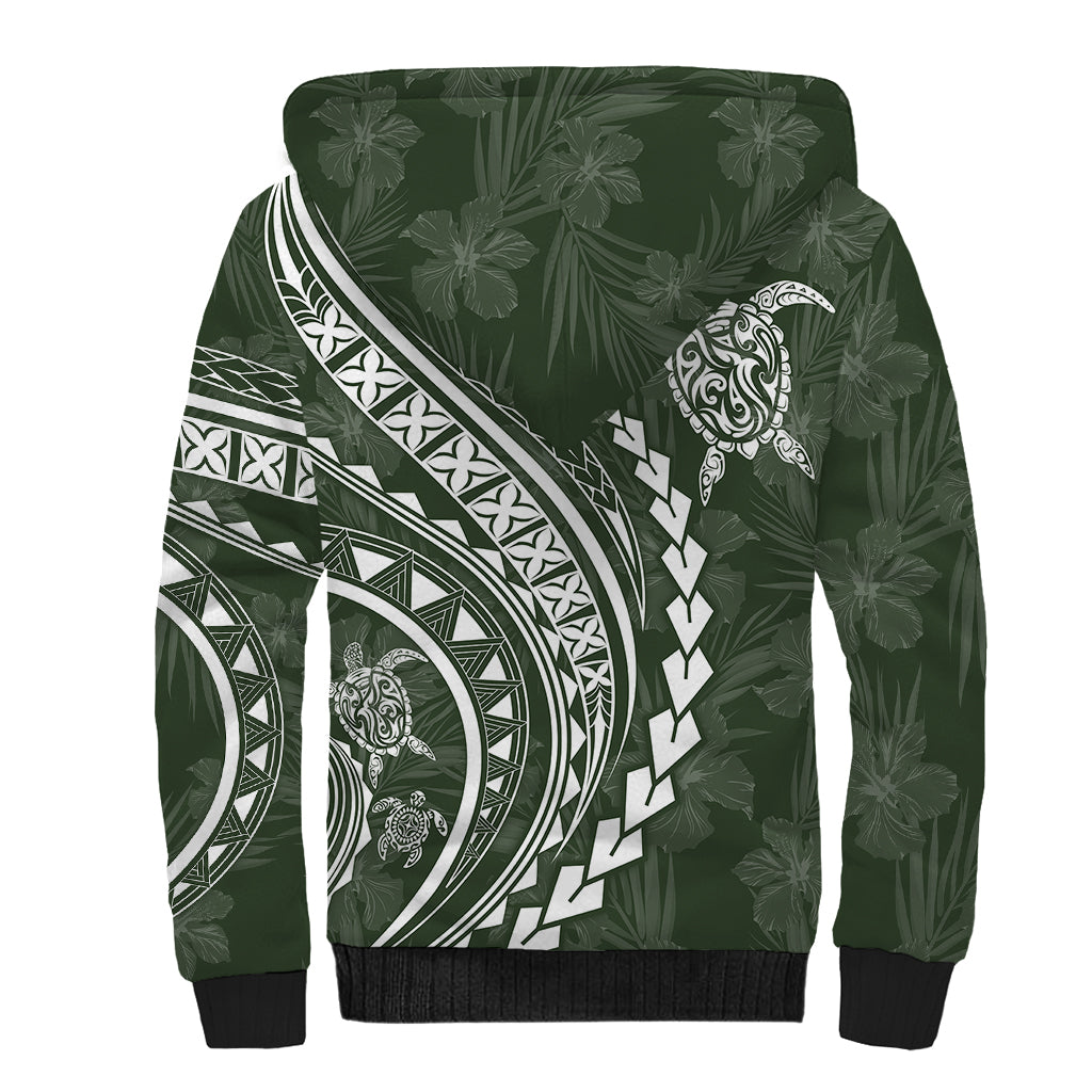 Polynesian Pride Sherpa Hoodie Turtle Hibiscus Luxury Style - Sage LT7 - Polynesian Pride