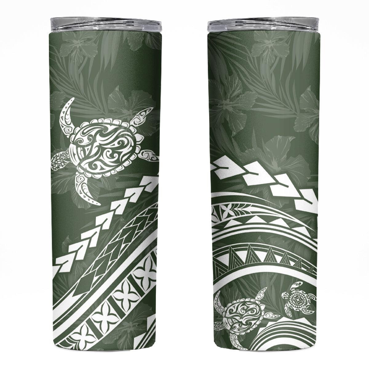 Polynesian Pride Skinny Tumbler Turtle Hibiscus Luxury Style - Sage