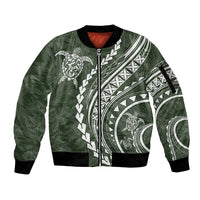Polynesian Pride Sleeve Zip Bomber Jacket Turtle Hibiscus Luxury Style - Sage LT7 Unisex Sage - Polynesian Pride