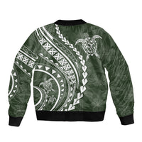 Polynesian Pride Sleeve Zip Bomber Jacket Turtle Hibiscus Luxury Style - Sage LT7 - Polynesian Pride