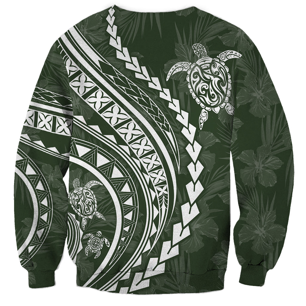 Polynesian Pride Sweatshirt Turtle Hibiscus Luxury Style - Sage LT7 - Polynesian Pride